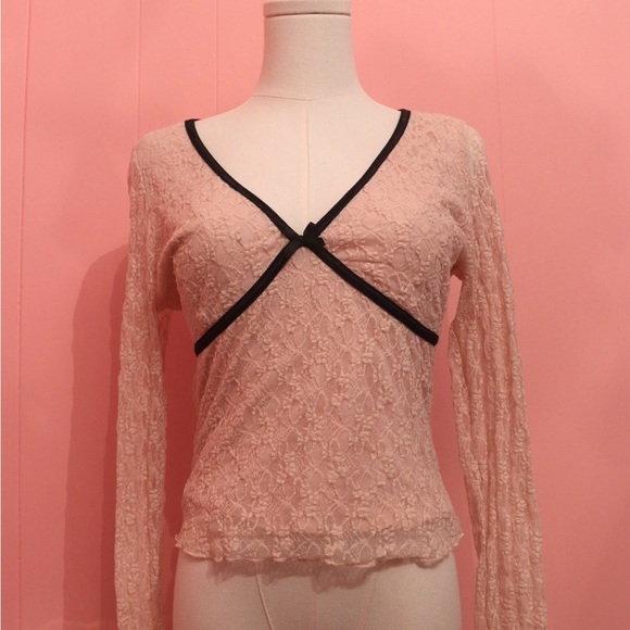 Lace Long Sleeve Top with Black Trim - Picture 2 of 5